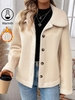 Women Casual Plain Winter No Elasticity Loose Shawl Collar Regular H-Line Buckle Teddy Jackets