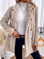 Women Casual Plain Winter No Elasticity Loose Standard Shawl Collar Fluff/Granular fleece fabric H-Line Teddy Jackets