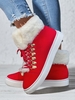 Women Casual Plain Winter Non-Slip Holiday Flat Heel Round Toe Canvas TPR Cotton-padded boots