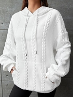 Women Casual Plain Winter Polyester Hoodie Loose Standard Long sleeve H-Line Sweatshirts