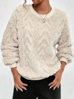 Women Casual Plain Winter Polyester Micro-Elasticity Loose Long Sleeve Regular H-Line Sweatshirts