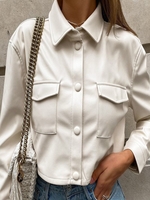 Women Casual Plain Winter PU Natural Daily Loose Pilot Regular Leather & Faux Leather