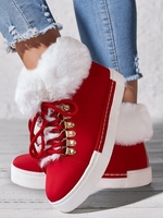 Women Casual Plain Winter Snow Boots Flat Heel Round Toe Plus Size Rubber Lace-Up Cotton-padded boots