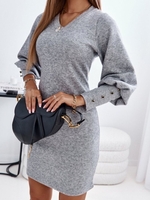 Women Casual Plain Winter V neck High Elasticity Daily Skirt X-Line Regular Dresses