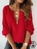 Women Casual Plain Winter V neck Zipper Micro-Elasticity Daily Regular H-Line Sweaters