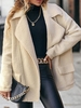 Women Casual Plain Winter Zipper Natural Heavyweight Daily Shawl Collar Teddy Velvet Teddy Jacket