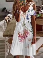 Women Casual red floral Summer Natural Daily Loose Short sleeve H-Line Regular Dresses