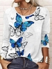Women Casual Spring Butterfly Micro-Elasticity Jersey Long sleeve Crew Neck Regular Regular T-shirt