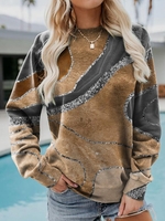 Women Casual Spring/Fall Abstract graphic Polyester Micro-Elasticity Daily Loose Long Sleeve Regular Sweatshirts