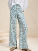Women Casual Spring/Fall Blue floral Cotton Natural Wide leg pants Long A-Line No Pants