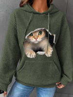 Women Casual Spring/Fall Cat Heavyweight No Elasticity Long Sleeve Cotton-Blend Regular H-Line Hoodies