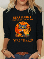 Women Casual Spring/Fall Cat Micro-Elasticity Daily Halloween Regular H-Line Regular Shirts