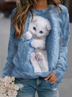 Women Casual Spring/Fall Cat Polyester Daily Crew Neck Regular H-Line Regular Sweatshirts