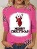 Women Casual Spring/Fall Christmas Polyester Micro-Elasticity Holiday Crew Neck Regular H-Line T-shirts