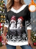 Women Casual Spring/Fall Christmas Snowman Polyester V neck Daily Loose Long Sleeve H-Line T-shirts
