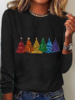 Women Casual Spring/Fall Christmas tree Micro-Elasticity Daily Regular Fit Christmas Crew Neck Cotton-Blend Shirts