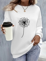 Women Casual Spring/Fall Dandelion Micro-Elasticity Daily Loose Standard Long Sleeve Regular Sweatshirts