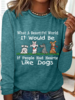 Women Casual Spring/Fall Dog Micro-Elasticity Regular Fit Halloween Long Sleeve Crew Neck Cotton-Blend Shirts