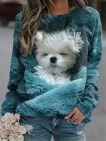 Women Casual Spring/Fall Dog Polyester Micro-Elasticity Daily Loose Crew Neck H-Line Sweatshirts