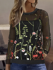 Women Casual Spring/Fall Embroidery Patterns Daily Loose Long Sleeve Regular H-Line Regular T-shirts