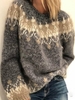 Women Casual Spring/Fall Fair Isle Natural Micro-Elasticity Daily Crew Neck Regular Regular Sweaters