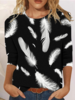 Women Casual Spring/Fall Feather Polyester Micro-Elasticity Household Crew Neck Regular Regular T-shirts
