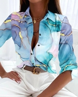 Women Casual Spring/Fall Gradient Pattern Polyester Long sleeve H-Line Regular Shirt Collar AA Blouses