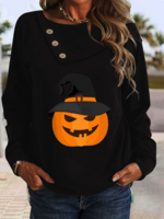 Women Casual Spring/Fall Halloween Loose Jersey Long Sleeve Regular Regular DL Sweatshirts
