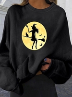 Women Casual Spring/Fall Halloween Polyester Daily Loose Halloween Crew Neck Regular Sweatshirts