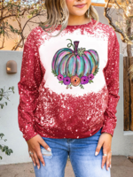 Women Casual Spring/Fall Halloween Polyester Micro-Elasticity Regular Fit Long Sleeve Long H-Line Sweatshirts