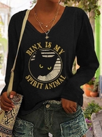 Women Casual Spring/Fall Halloween Polyester V neck Micro-Elasticity Daily Loose H-Line T-shirts