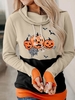 Women Casual Spring/Fall Halloween (pumpkin) Hoodie Micro-Elasticity Regular Fit Long Sleeve H-Line Regular Hoodies