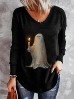 Women Casual Spring/Fall Halloween V neck Daily Loose Best Sell Regular Medium Elasticity T-shirts