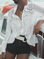 Women Casual Spring/Fall Lace No Elasticity Long Sleeve Regular H-Line Regular Shirt Collar Shirts