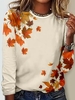 Women Casual Spring/Fall Leaf Zipper Daily Long Sleeve Crew Neck Regular Regular T-shirts