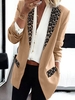 Women Casual Spring/Fall Leopard Natural Daily Polyester Cotton Long Sleeve Mid-long Regular Blazers