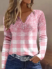 Women Casual Spring/Fall Plaid Buttoned Daily Notched Regular Regular Medium Elasticity T-shirts