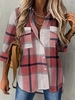 Women Casual Spring/Fall Plaid Natural No Elasticity Loose Long Sleeve Regular H-Line Blouses