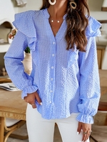 Women Casual Spring/Fall Plaid No Elasticity Daily Loose Long Sleeve Regular H-Line Blouses