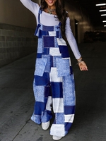 Women Casual Spring/Fall Plaid Polyester Spaghetti Zipper Natural Commuting Regular Jumpsuits