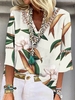 Women Casual Spring/Fall Plants Lace Natural Loose Three Quarter H-Line Regular Shirts