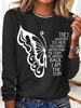 Women Casual Spring/Fall Text Letters Micro-Elasticity Crew Neck Cotton-Blend Regular H-Line Regular Shirts