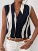 Women Casual Summer Abstract stripes V neck Natural Daily Loose Sleeveless Regular Tank Tops