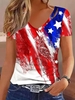 Women Casual Summer America Flag Micro-Elasticity Short sleeve Regular H-Line Regular Independence Day Shirts