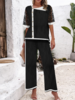 Women Casual Summer Black And White Colorblock Daily Asymmetrical Top With Pants H-Line Regular Medium Elasticity Two-Piece Sets