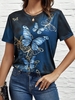 Women Casual Summer Butterfly Jersey Crew Neck H-Line Regular CR PI T-shirts