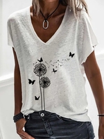 Women Casual Summer Dandelion Micro-Elasticity Daily Loose Jersey H-Line Regular T-shirts
