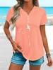Women Casual Summer Dragonfly V neck Loose Jersey H-Line Regular PI Shirts