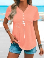 Women Casual Summer Dragonfly V neck Loose Jersey H-Line Regular PI Shirts