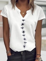 Women Casual Summer Floral Pattern Lightweight Micro-Elasticity Daily Short sleeve Regular H-Line T-shirts